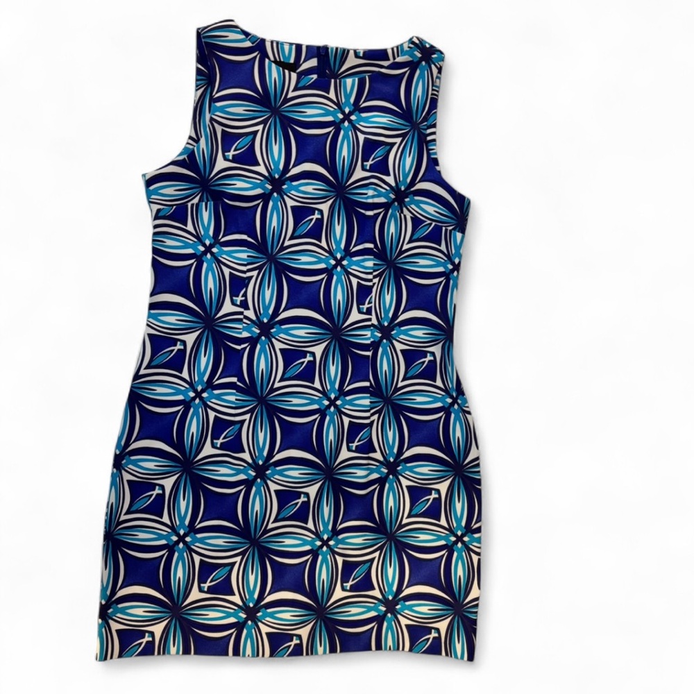AGB Size 14 Blue Geometric Shift Dress A Line Versatile